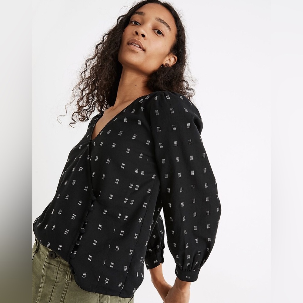 Madewell Kinston Side-Button Wrap Top in Textured Dobby